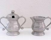 2 pc Set 8oz Wilton Pewter Cream Pitcher Covered Sugar Bowl Wilton Pewter Colonial Decor Plough Tavern Servingware Creamer Set Double Handle