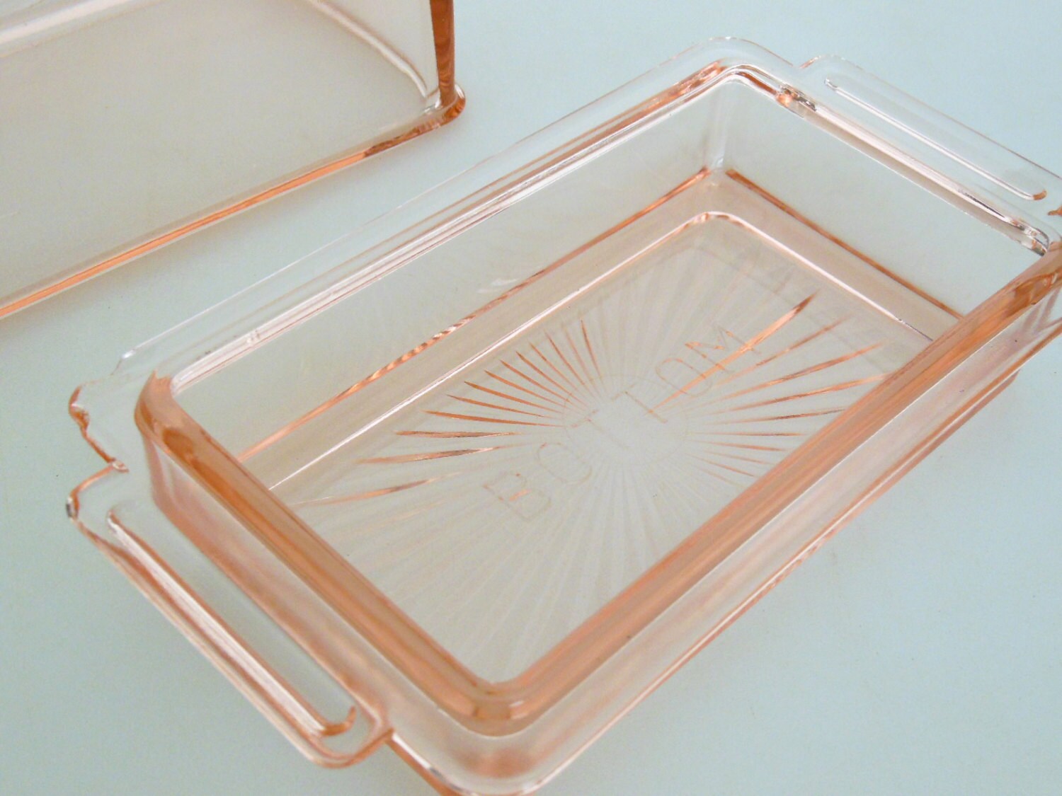 pink depression butter dish