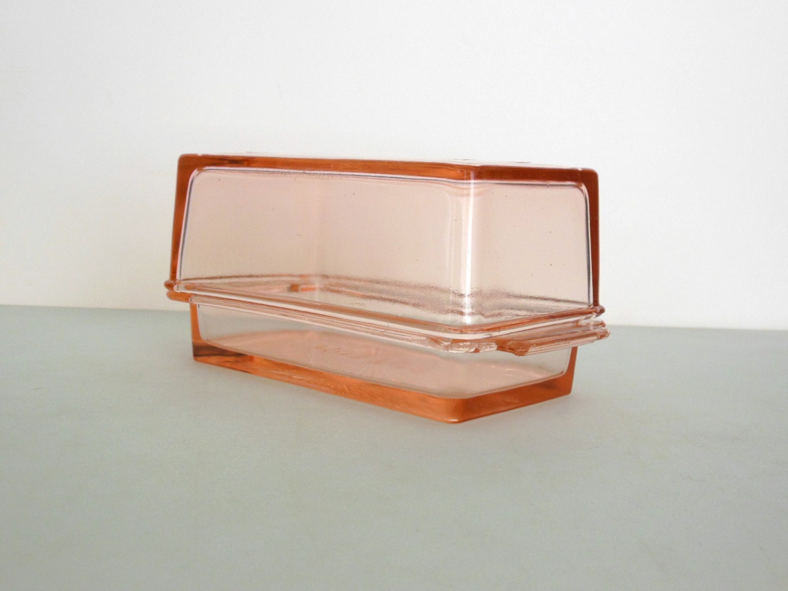 pink depression butter dish