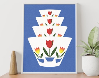 Fire King Nested Tulip Mixing Bowls Illustration, Giclée Print