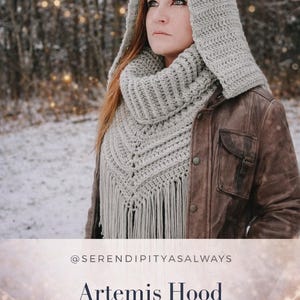 Crochet PATTERN | Artemis Hooded Cowl Neck Triangle Fringe Scarf | Winter Crochet Pattern for Toddler Child Adult