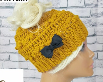 Crochet Pattern Messy Bun Beanie | Ponytail Beanie Crochet Pattern | Crochet Pattern Messy Bun Hat | Ponytail Hat Pattern | PDF Download