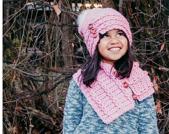 Crochet PATTERN Freya Slouchy Beanie and Matching Cowl | Child and Adult Size Crochet PATTERN | Button Braided Beanie and Cowl Set PDF File