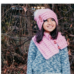 Crochet PATTERN Freya Slouchy Beanie and Matching Cowl | Child and Adult Size Crochet PATTERN | Button Braided Beanie and Cowl Set PDF File