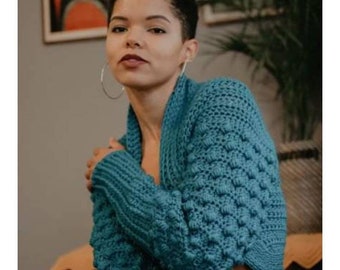 Crochet PATTERN Stellar Moon Shrug | Bobble Sleeve Shrug Pattern | Women's Cropped Sweater Pattern | Puff Sleeve Shrug PDF Digital Download