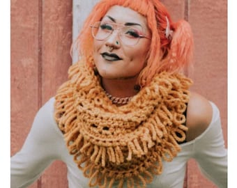 Crochet PATTERN | Loop Stitch Cowl Pattern | Loopy Cowl Pattern | Crochet Loops and Fringe Cowl | Crochet Chunky Cowl Pattern | PDF Download