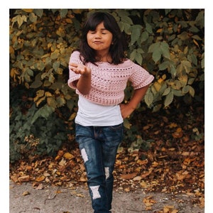 Crochet PATTERN Girl's Sweater | Kid's Fall Slouchy Sweater Pattern | Girl's Cropped Off The Shoulder Top Crochet Pattern | PDF Download