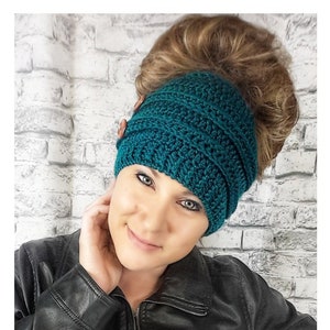 Crochet Pattern Messy Bun Beanie | Crochet Pattern Bun Hat | Top Knot Beanie Crochet Pattern | Crochet Pattern Top Knot Hat | PDF Download