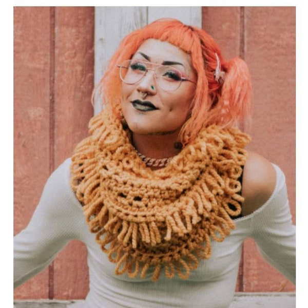 Crochet PATTERN | Loop Stitch Cowl Pattern | Loopy Cowl Pattern | Crochet Loops and Fringe Cowl | Crochet Chunky Cowl Pattern | PDF Download