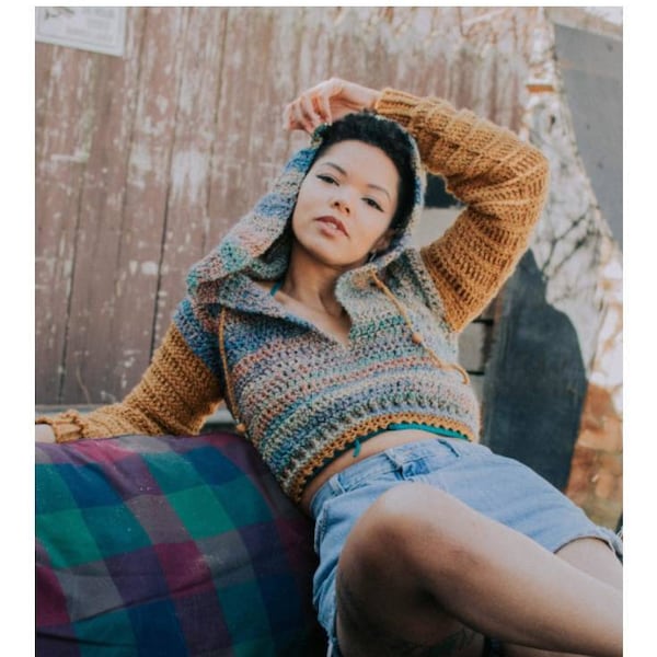 Crochet PATTERN Harmony Hoodie | Women's Cropped Hooded Sweater Crochet Pattern | Designs by Serendipity As Always | Spring Crochet Patterns