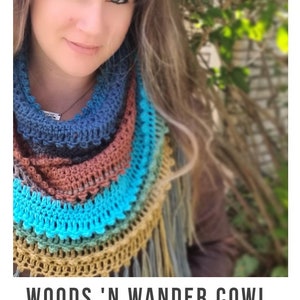 Crochet PATTERN | Woods n Wander Cowl | Fringed Cowl Pattern | Woman's Cowl Crochet Pattern | Textured Mandala Cowl Crochet Pattern PDF