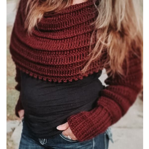 Crochet PATTERN Scarlett Sleeved Cowl | Women's Cowl With Sleeves Crochet Pattern | Cropped Sweater Pattern for Ladies | PDF Download