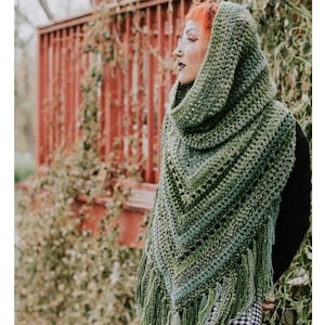 Crochet PATTERN Boho Hooded Scarf Hooded Triangle Scarf Crochet Pattern Boho Fringe Scarf Pattern Wanderlust Hooded Scarf Pattern image 1