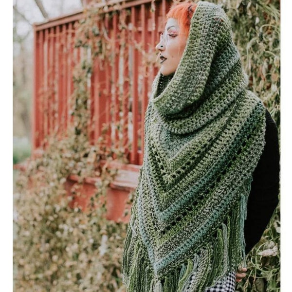 Crochet PATTERN Boho Hooded Scarf | Hooded Triangle Scarf Crochet Pattern | Boho Fringe Scarf Pattern | Wanderlust Hooded Scarf Pattern