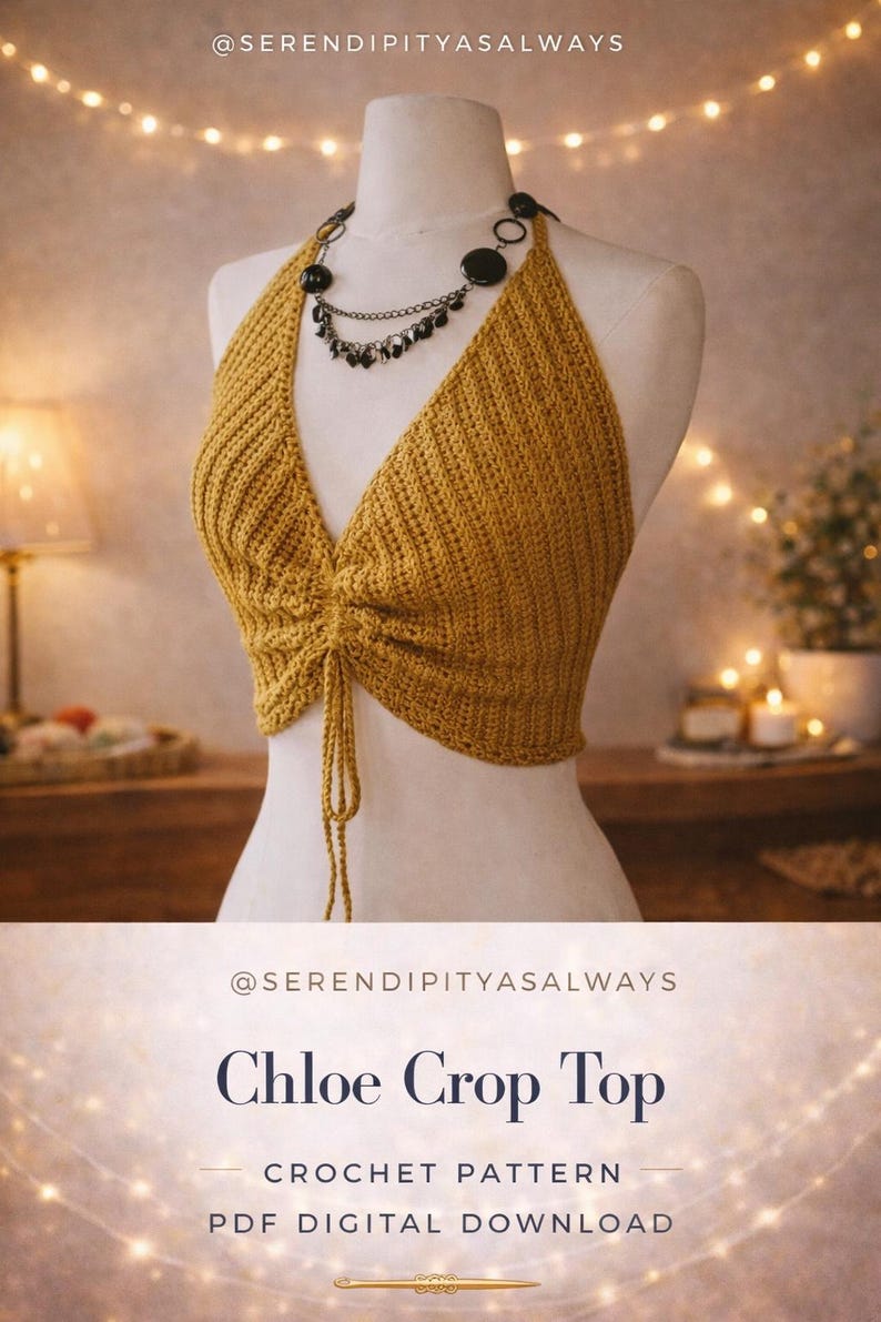 Patrón de top corto Chloe / Patrón de top corto con cordón de verano / Patrón de crochet para top halter de festival de verano DIY / Descarga digital en PDF imagen 1