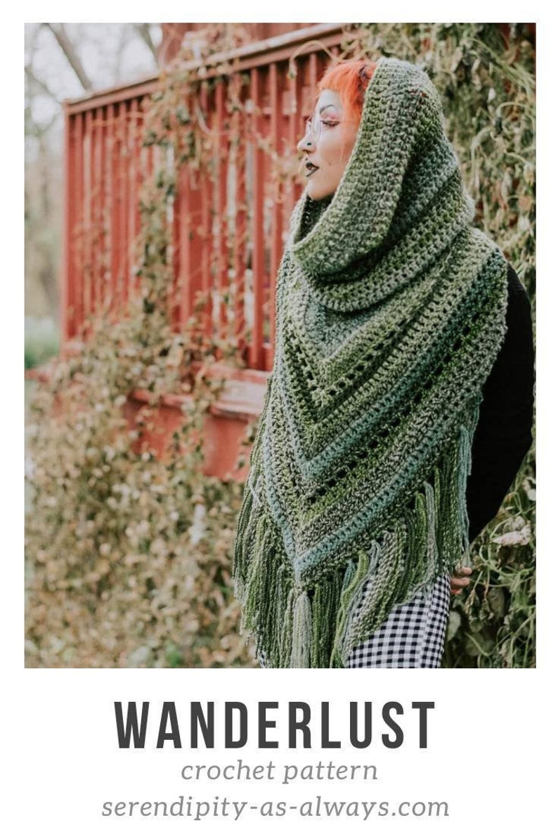 Crochet PATTERN Boho Hooded Scarf Hooded Triangle Scarf Crochet Pattern Boho Fringe Scarf Pattern Wanderlust Hooded Scarf Pattern image 1