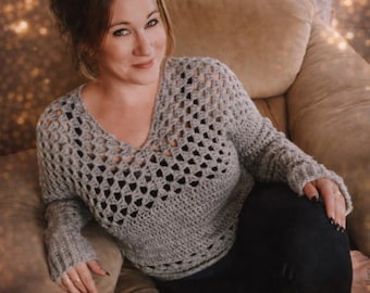 Crochet PATTERN | Lennox Sweater Pattern | Women's Cropped Sweater Crochet Pattern | Woman's Cozy Fall Winter Sweater Crochet Pattern