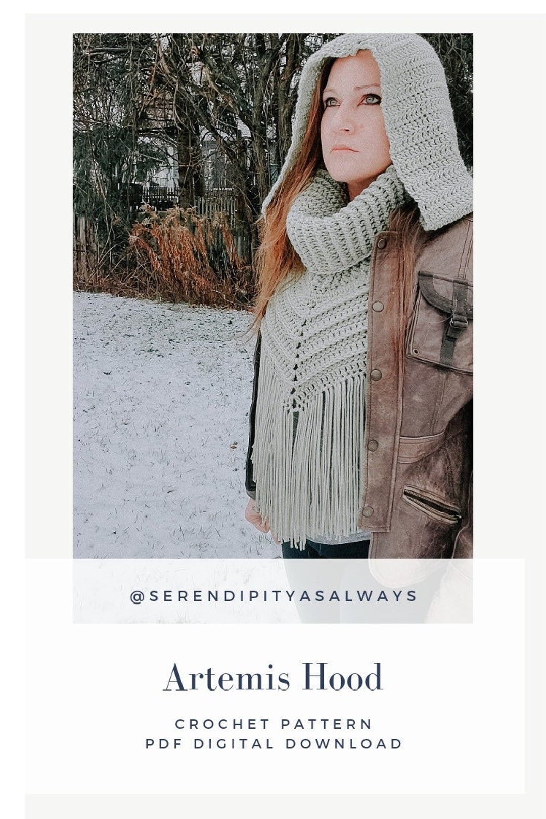 Crochet PATTERN | Artemis Hooded Cowl Neck Triangle Fringe Scarf ...