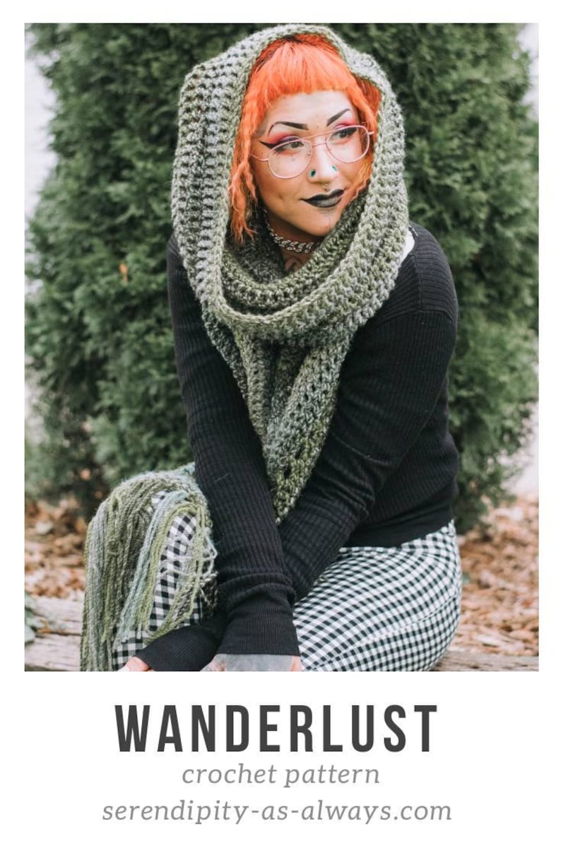 Crochet PATTERN Boho Hooded Scarf Hooded Triangle Scarf Crochet Pattern Boho Fringe Scarf Pattern Wanderlust Hooded Scarf Pattern image 2