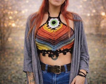 Crochet PATTERN | Evil Eye Crop Top Crochet Pattern | Women's Evil Eye Bralette Pattern | Evil Eye Halter Top Pattern | Summer Crochet