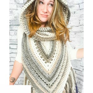 Crochet PATTERN Boho Hooded Scarf Hooded Triangle Scarf Crochet Pattern Boho Fringe Scarf Pattern Wanderlust Hooded Scarf Pattern image 6