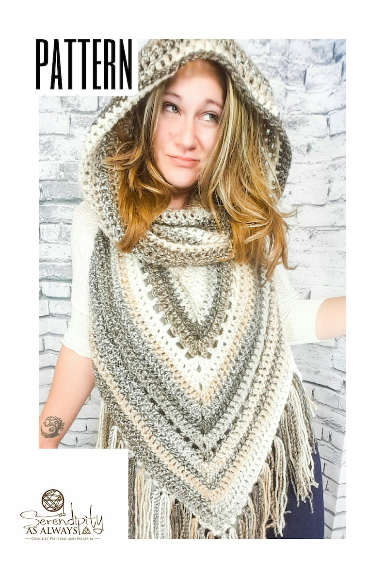 Crochet PATTERN Boho Hooded Scarf Hooded Triangle Scarf Crochet Pattern Boho Fringe Scarf Pattern Wanderlust Hooded Scarf Pattern image 6