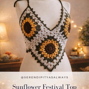 Crochet PATTERN | Sunflower Festival Top Crochet Pattern | Women's Summer Crop Top Pattern | Granny Square Top Crochet Pattern