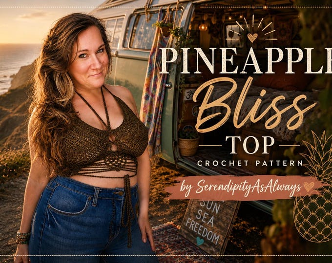 Featured listing image: Crochet PATTERN | Pineapple Bliss Crop Top Crochet Pattern | Women's Bralette Crochet Pattern | Crop Top Crochet Pattern | Summer Crochet