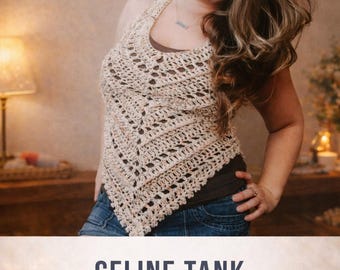 Celine Tank Crochet PATTERN | Womens Triangle Tank Top Pattern | Textured Top Pattern | Halter top Crochet Pattern for Summer | PDF Download