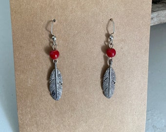 Silver Feathers with Red Beads