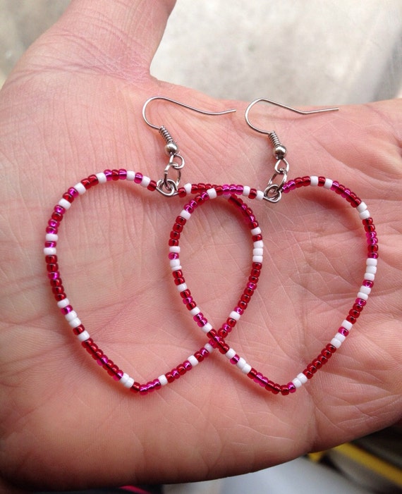 Items similar to Valentines Day Beaded Heart Earrings on Etsy