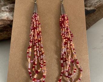 Pink and Red Multicolored Beaded Fringe