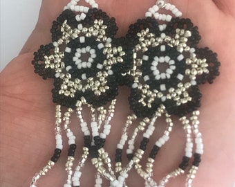 Black and Silver Beaded Earrings