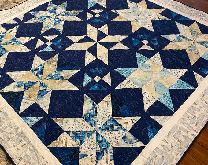 Solid queen 90” square Message in A Bottle Quilt