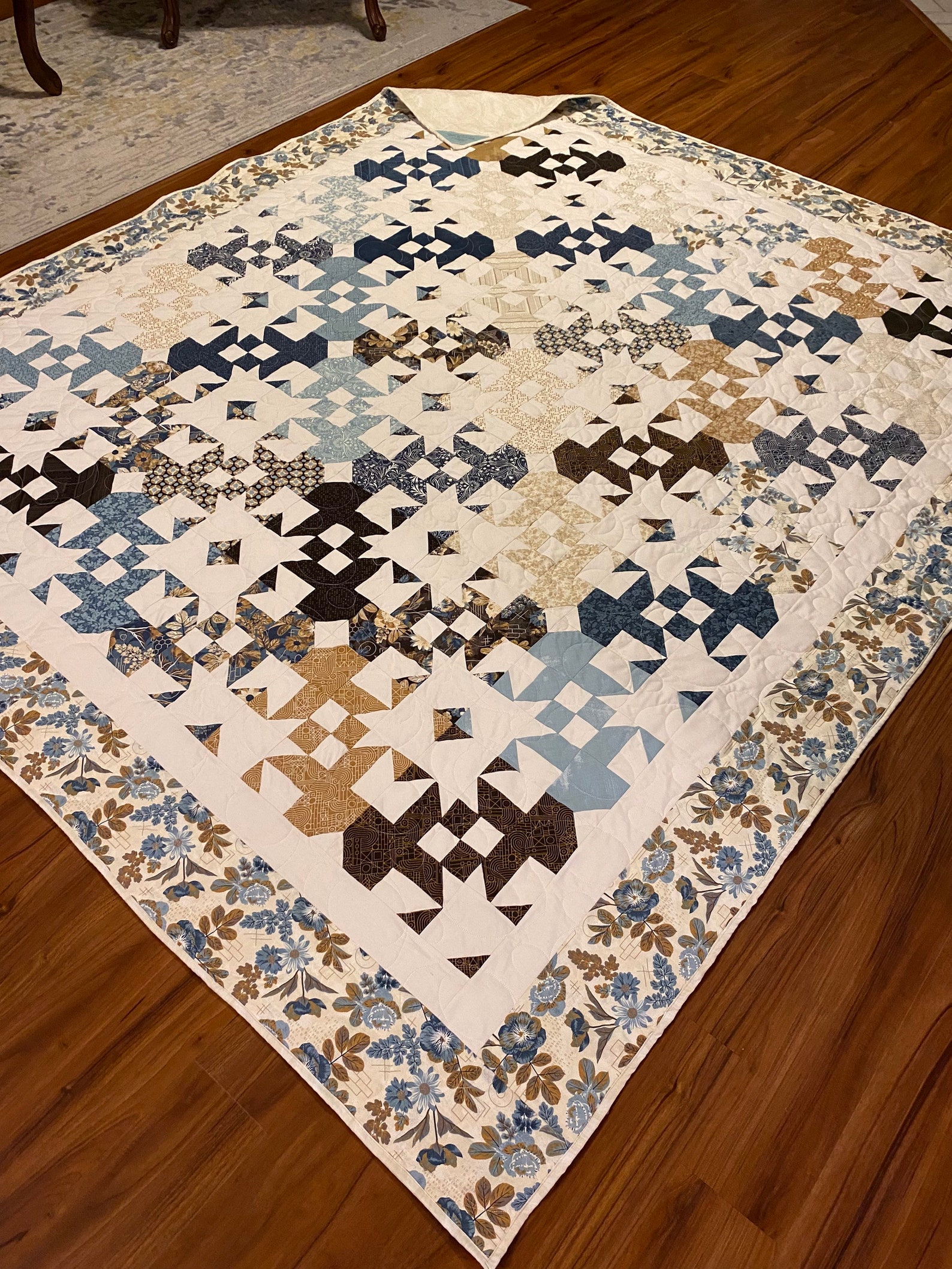 Queen Blue and Cream Quilt Made in USA Etsy