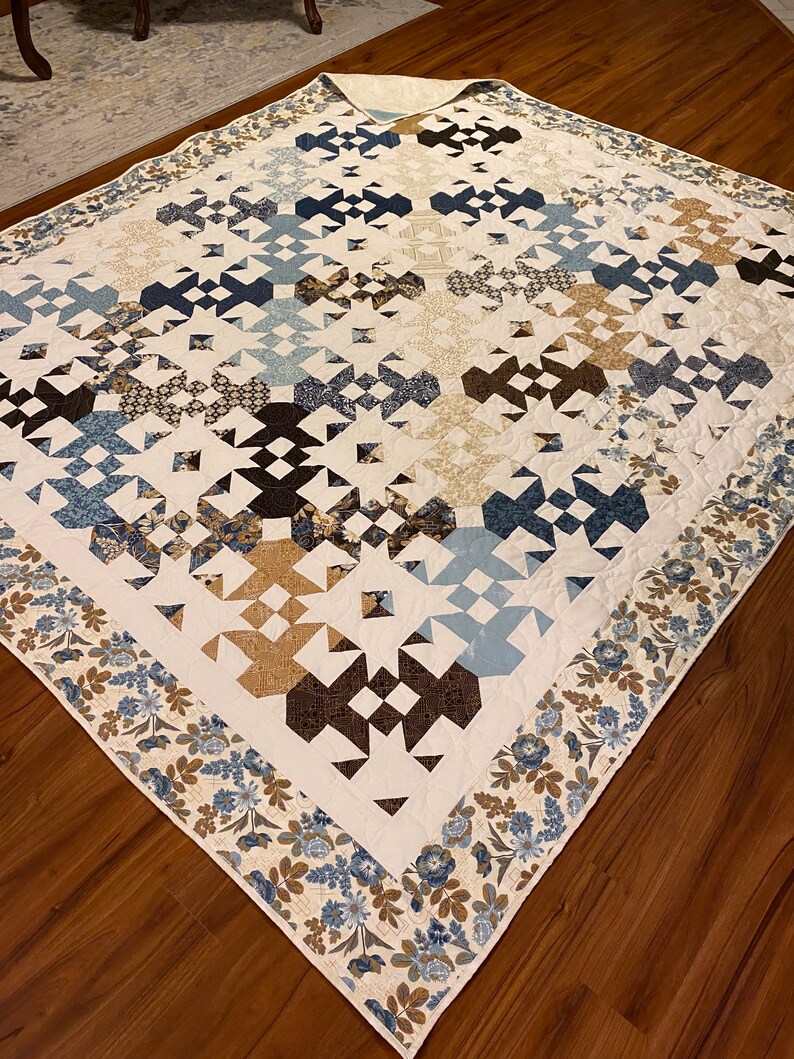 Queen Blue and Cream Quilt Made in USA Etsy