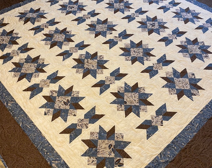 96” square brown/blue queen or king Quilt