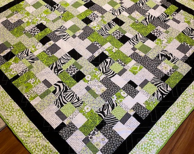 81" Square Green/Black/White Quilt