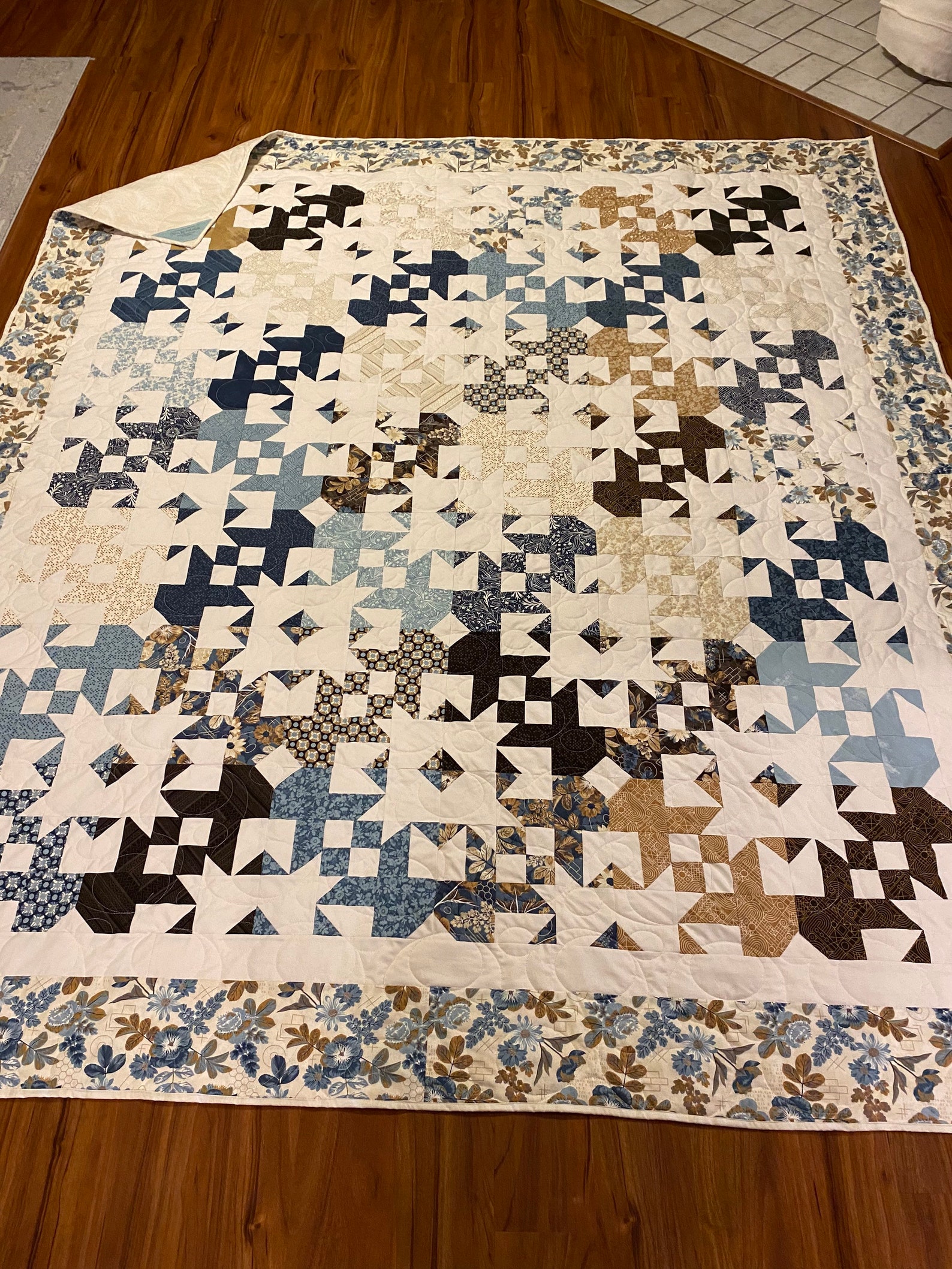 Queen Blue and Cream Quilt Made in USA Etsy