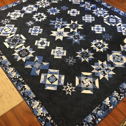 Blue and White Queen Quilt Made in USA Etsy