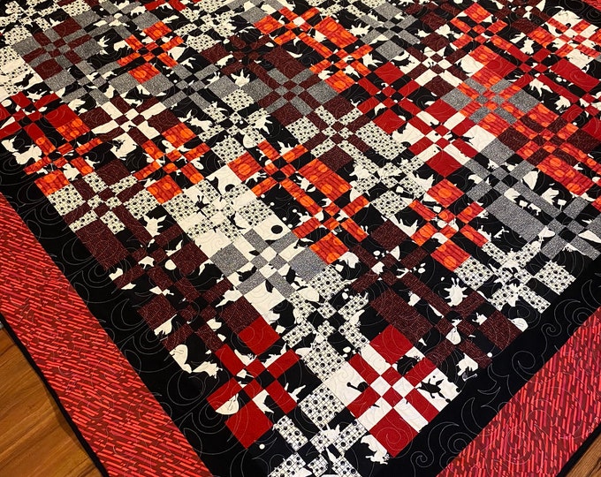 Double size red, black and white quilt 81”x 87”