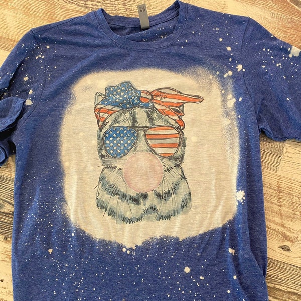 Patriotic bubblegum cat  shirt, patriotic tshirt, july 4th bleached tee