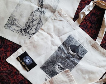 Witchy Art Natural Canvas Tote Bag: Hare, Eye, Black Phillip