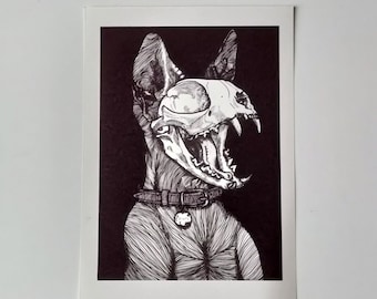 Impresión de gato esfinge: dibujo a tinta "Fluffy" (A4)
