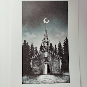 Black Mass Print: Gothic Church Illustration, A4 Art