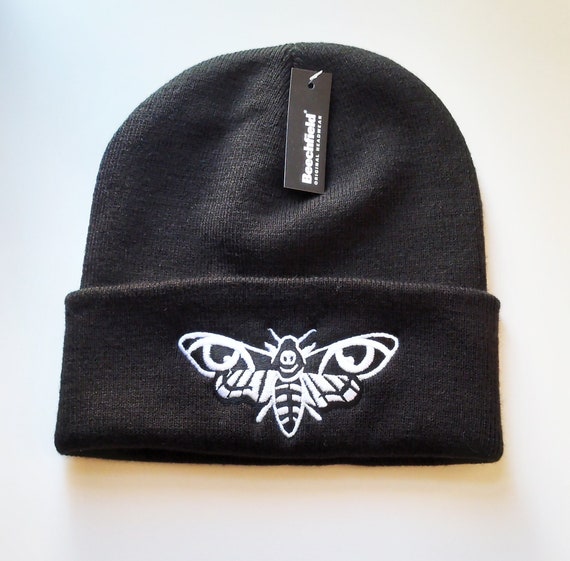 Black Deaths-head cuffed beanie hat