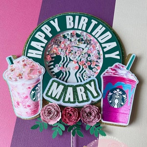 Coffee Shaker Cake Topper, Coffee Birthday Party, Pink Starbucks Cake Topper