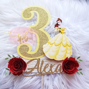 Princess Belle Personalized Cake topper, Beauty and the Beast party, Princess Belle party