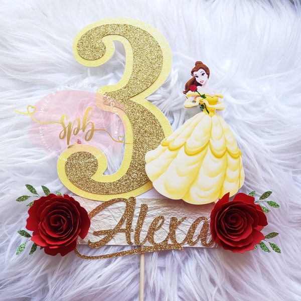 Princess Belle Personalized Cake topper, Beauty and the Beast party, Princess Belle party