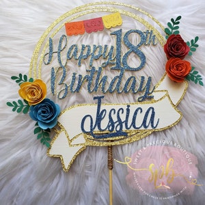 Cake Topper/Flower Cake Topper/Birthday Cake Topper/Mexican Cake Topper, Fiesta Cake Topper, Fiesta Party, Fiesta Mexicana Cake Topper